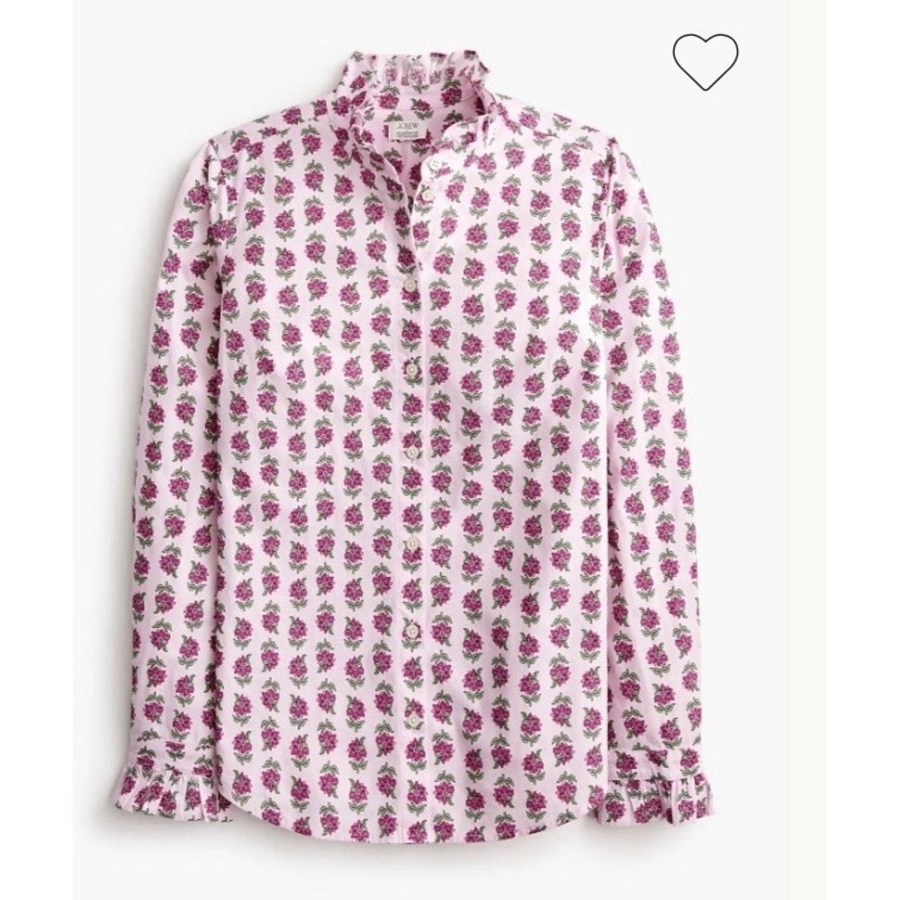 J Crew Ruffle Collar Blouse Medium Petite Floral Pink NWT